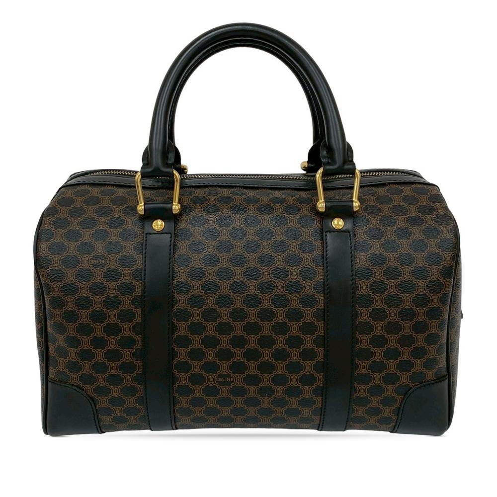 Celine AB Celine Brown with Black Coated Canvas Fabric Macadam Boston Bag France
