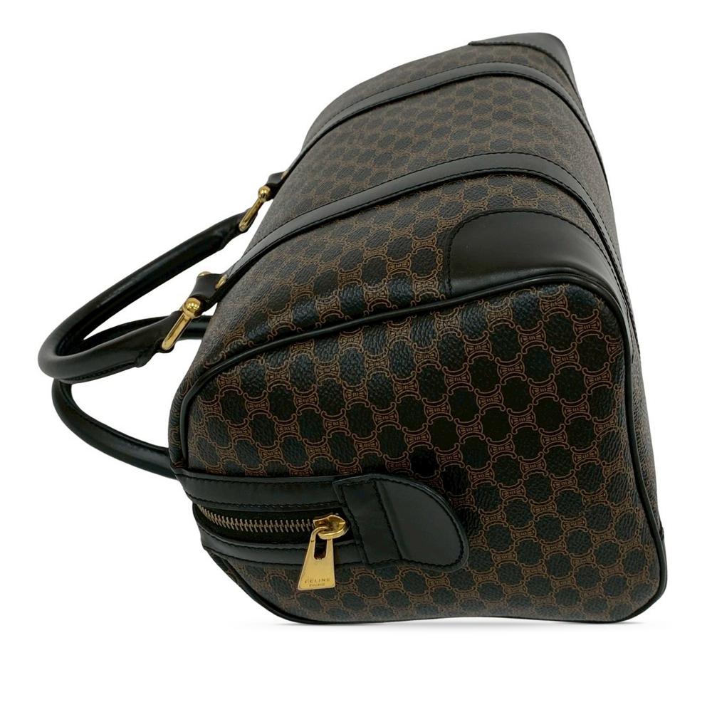 Celine AB Celine Brown with Black Coated Canvas Fabric Macadam Boston Bag France