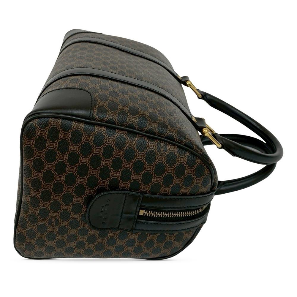 Celine AB Celine Brown with Black Coated Canvas Fabric Macadam Boston Bag France