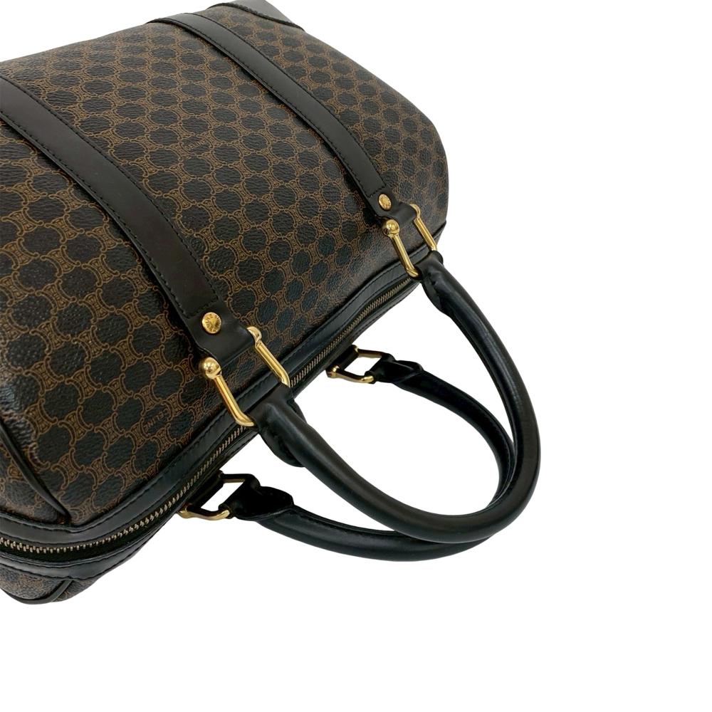 Celine AB Celine Brown with Black Coated Canvas Fabric Macadam Boston Bag France