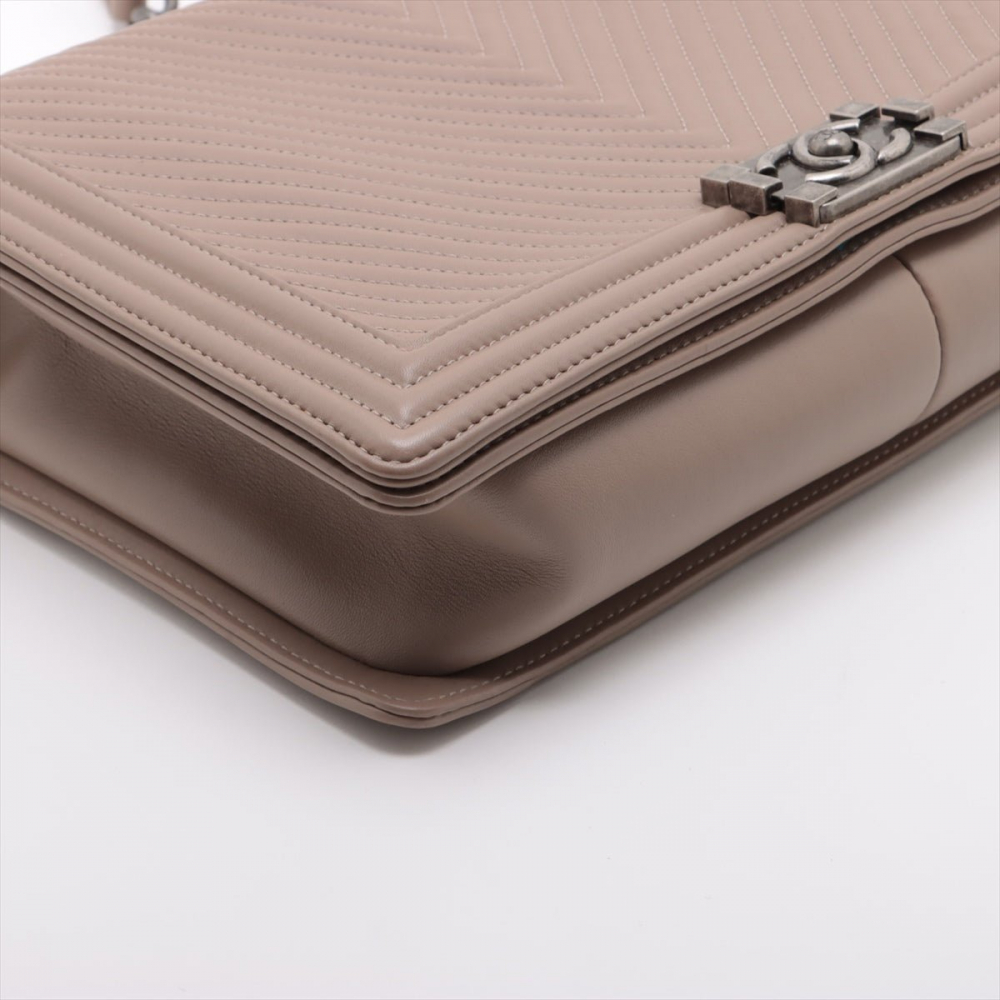 Chanel Boy Large 30 Chevron Calfskin Leather 2-Ways Flap Bag Beige