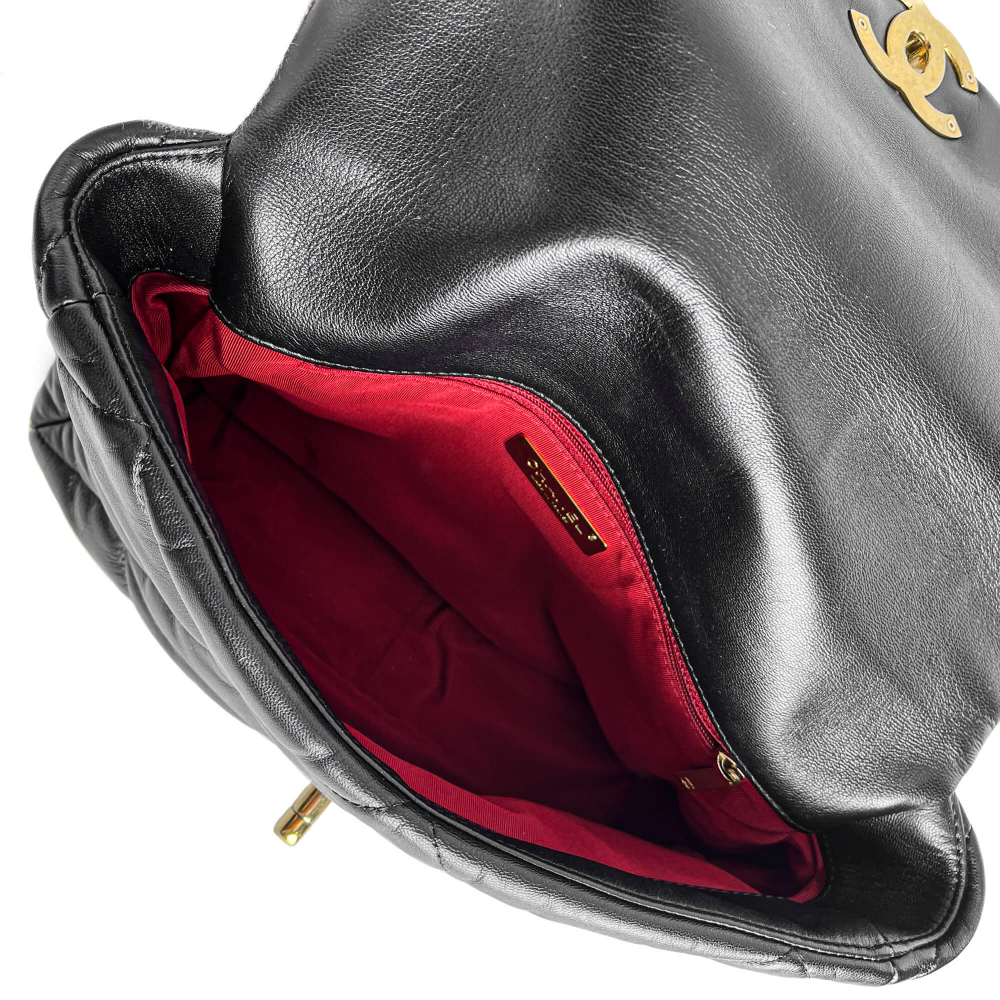 Chanel 19 Large Matelassè Lambskin Leather 2-Ways Flap Handbag Black