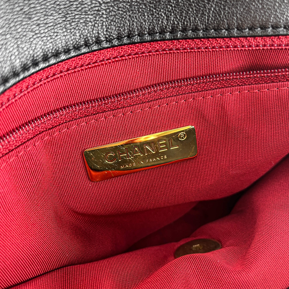 Chanel 19 Large Matelassè Lambskin Leather 2-Ways Flap Handbag Black