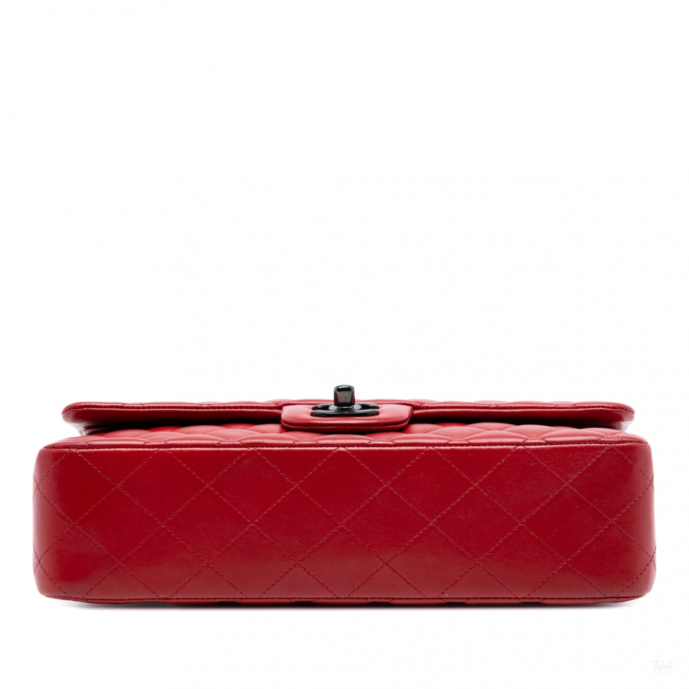 Chanel Classic Double Flap Medium Lambskin Leather Matelassè Shoulder Bag Red