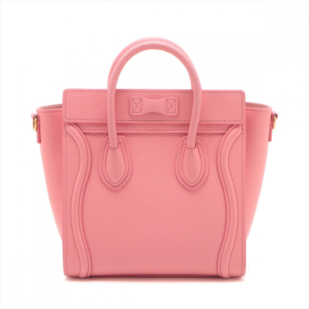 Celine Luggage Nano Drummed Calfskin Leather 2-Ways Tote Bag Pink