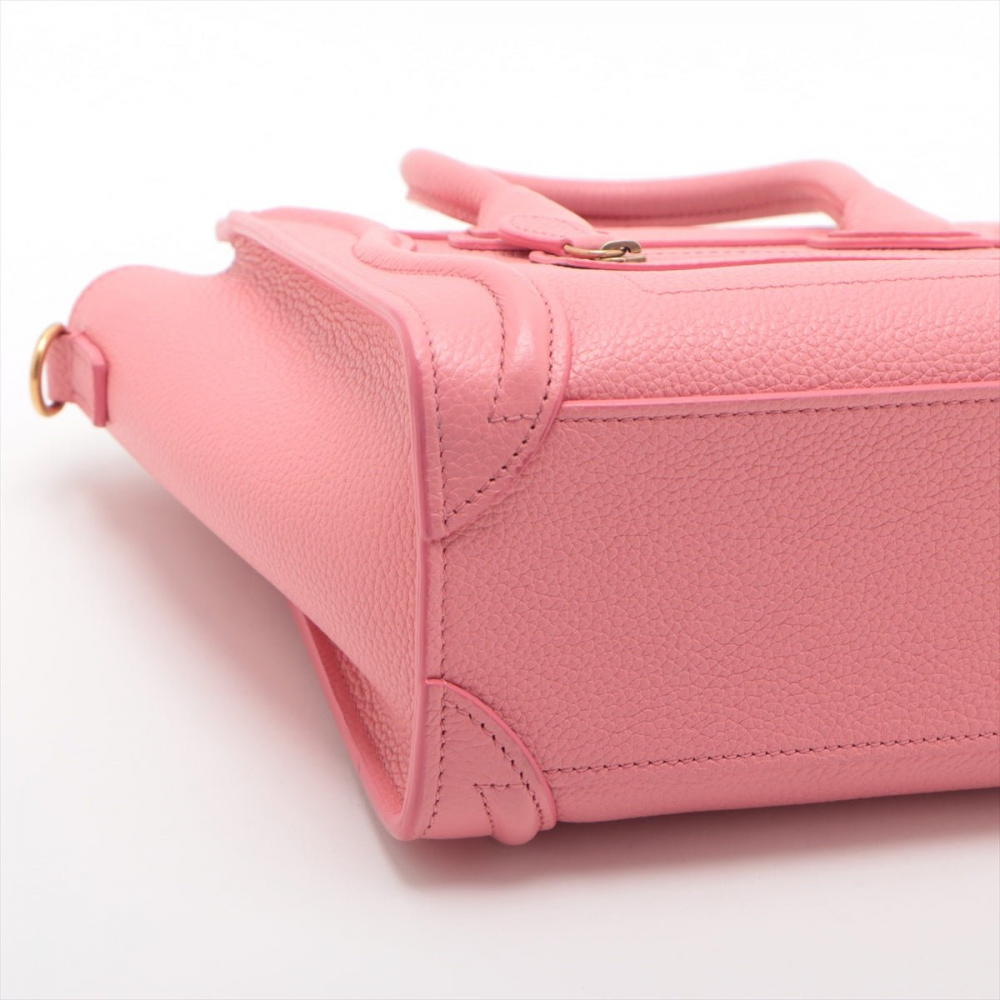 Celine Luggage Nano Drummed Calfskin Leather 2-Ways Tote Bag Pink