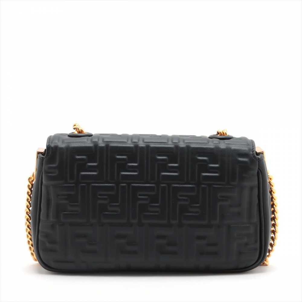 Fendi Baguette Midi Nappa Leather Black Chain Bag