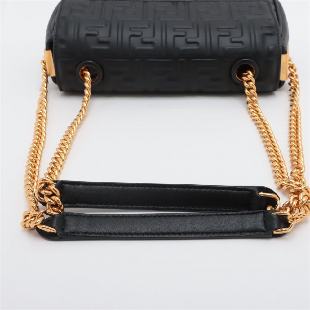 Fendi Baguette Midi Nappa Leather Black Chain Bag