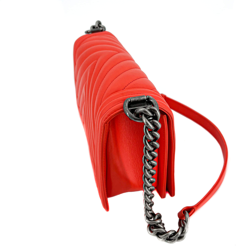 Chanel Boy Chevron Red Ruthenium