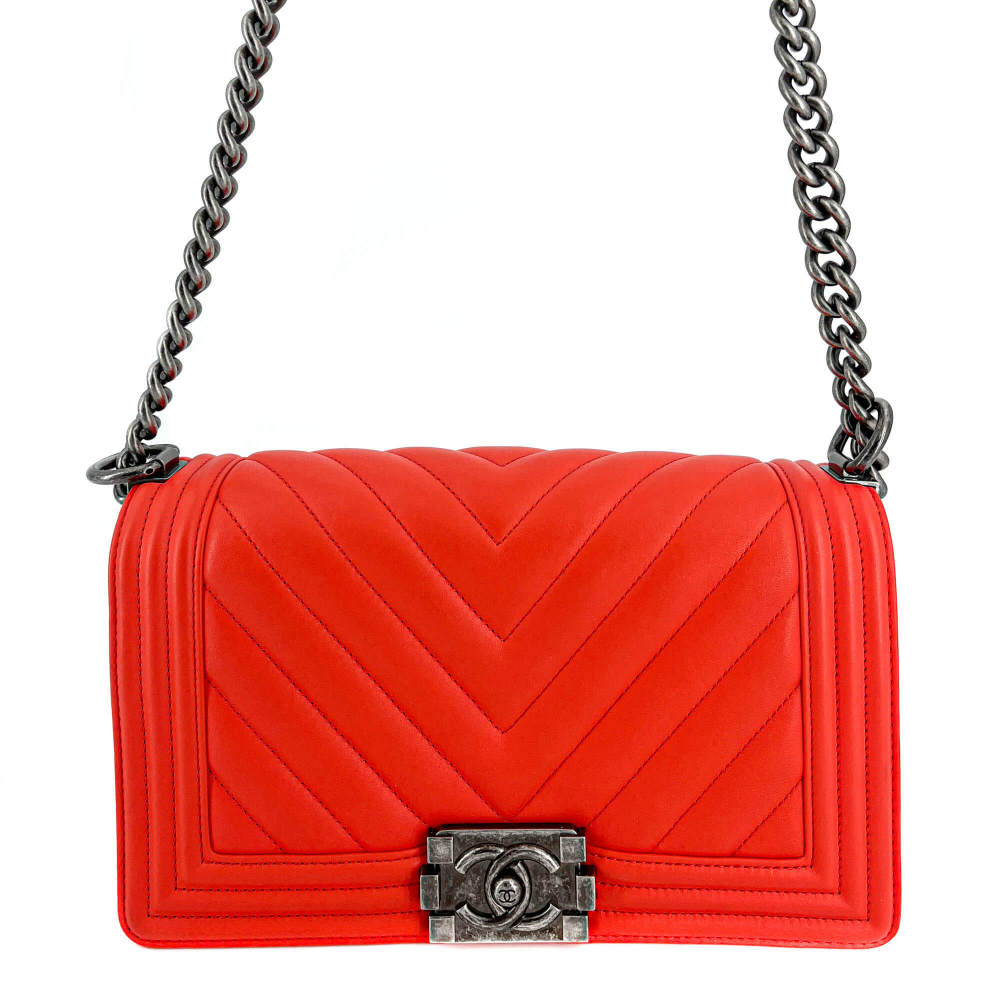 Chanel Boy Chevron Red Ruthenium