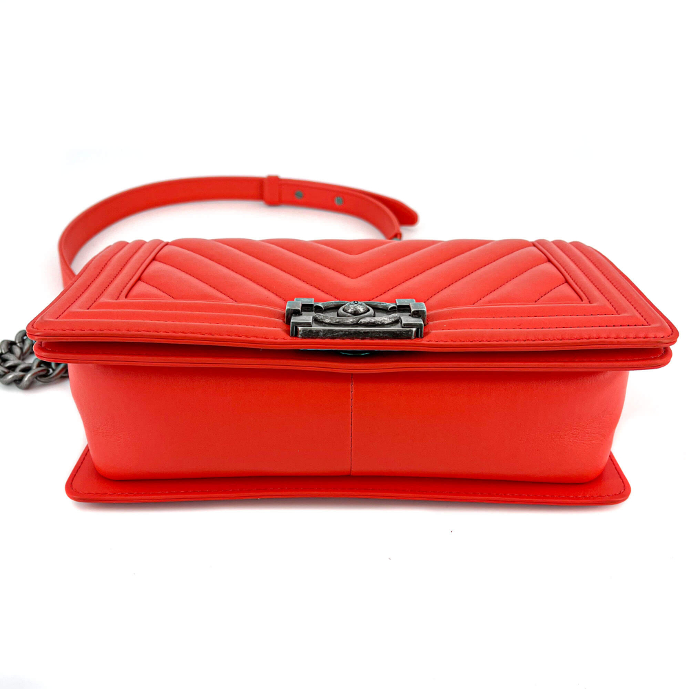 Chanel Boy Chevron Red Ruthenium