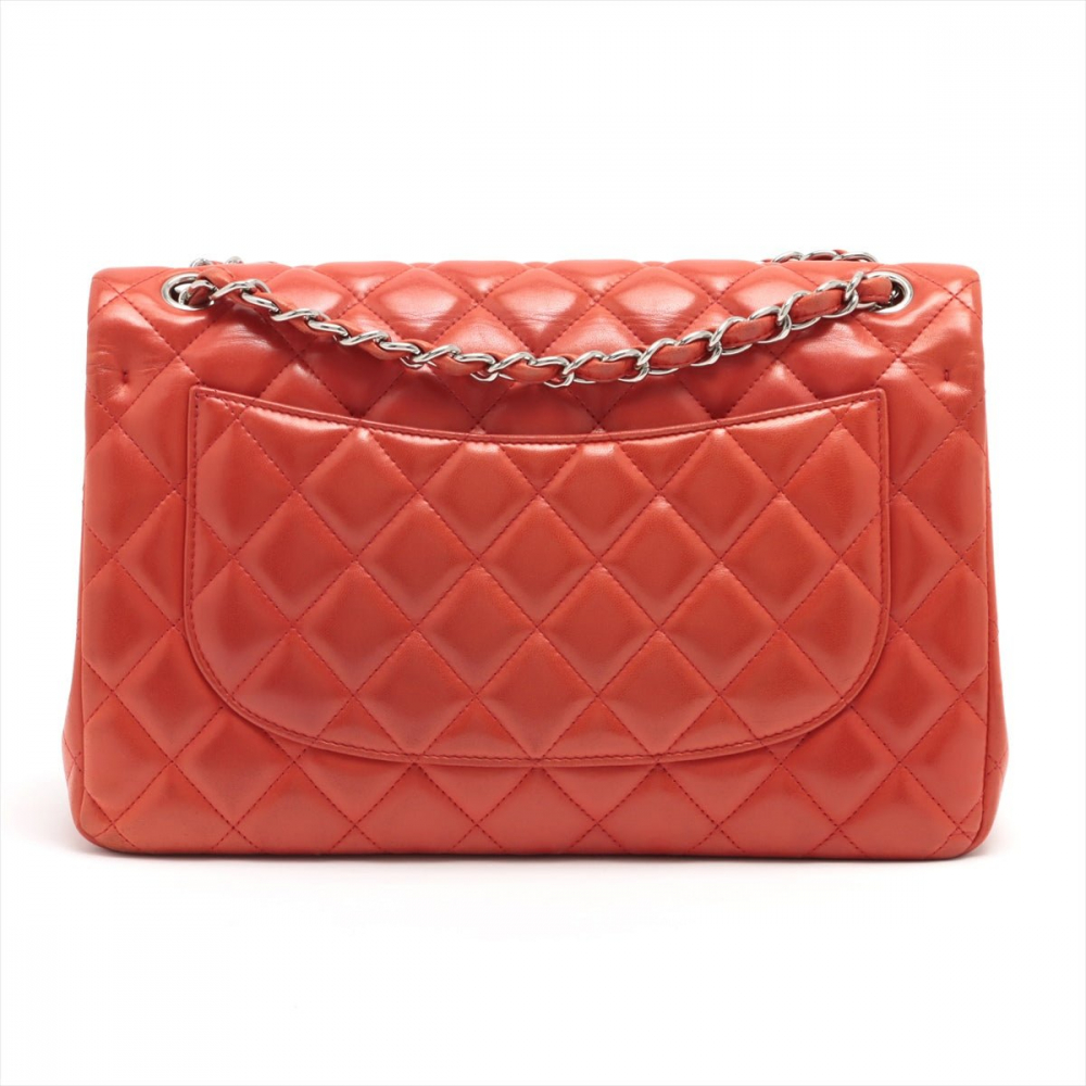 Chanel Classic Double Flap Jumbo Lambskin Leather Chain Bag Red/Orange