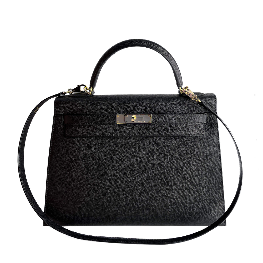 Hermès Kelly 32 Epsom Leather Sellier Top-handle Handbag Black