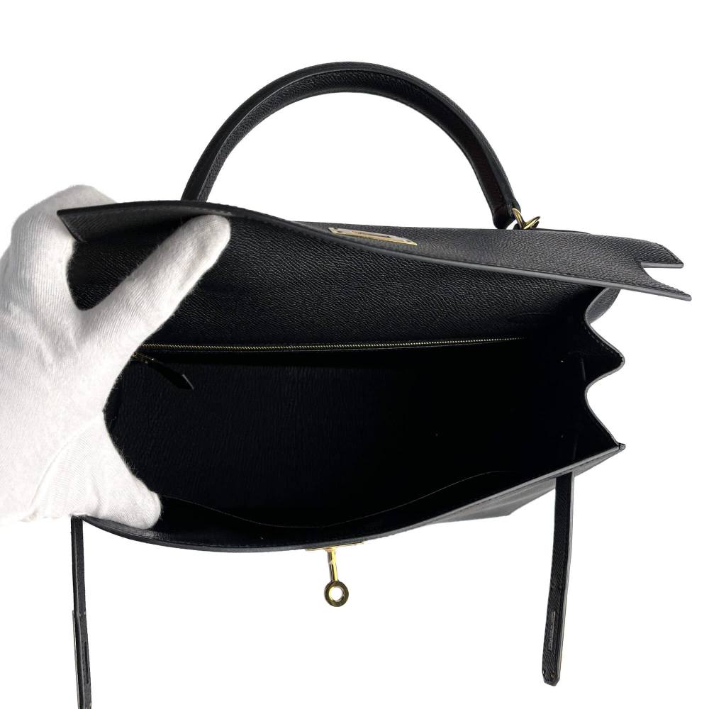 Hermès Kelly 32 Epsom Leather Sellier Top-handle Handbag Black