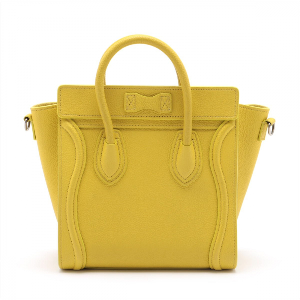 Celine Luggage Nano Drummed Calfskin Leather 2-Ways Tote Bag Yellow