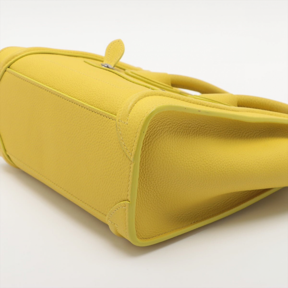 Celine Luggage Nano Drummed Calfskin Leather 2-Ways Tote Bag Yellow