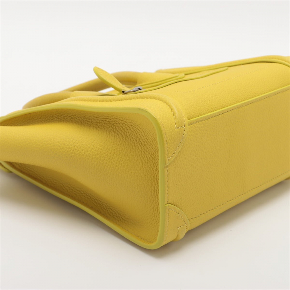 Celine Luggage Nano Drummed Calfskin Leather 2-Ways Tote Bag Yellow