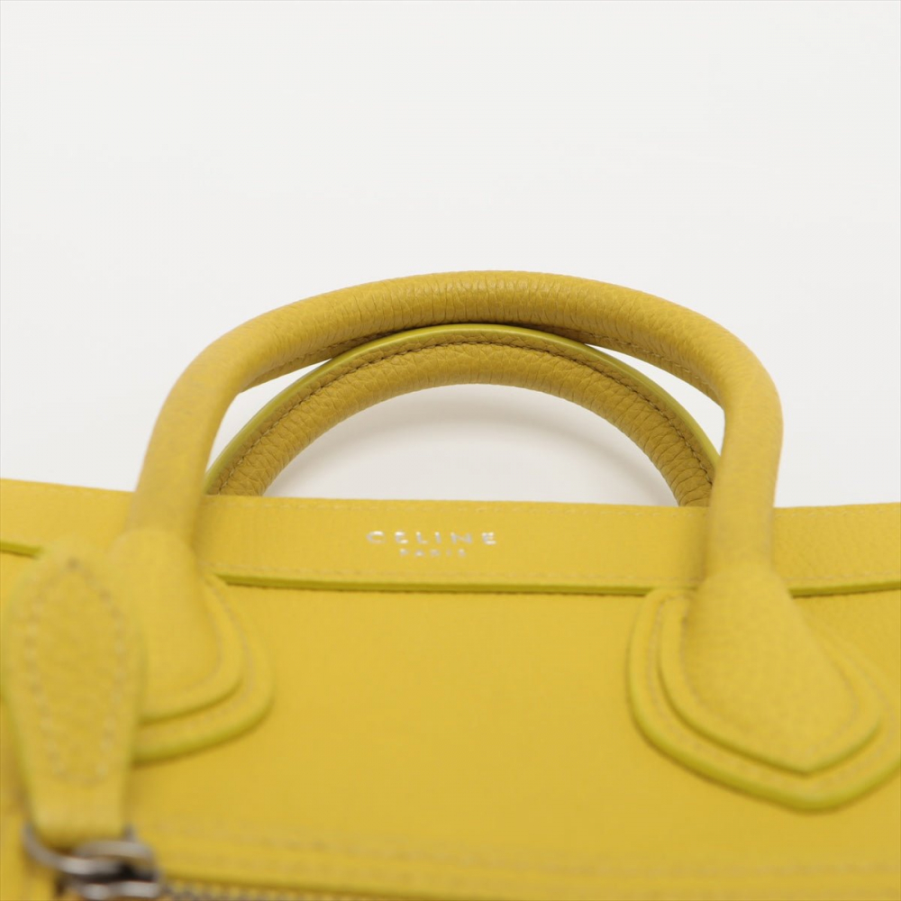 Celine Luggage Nano Drummed Calfskin Leather 2-Ways Tote Bag Yellow