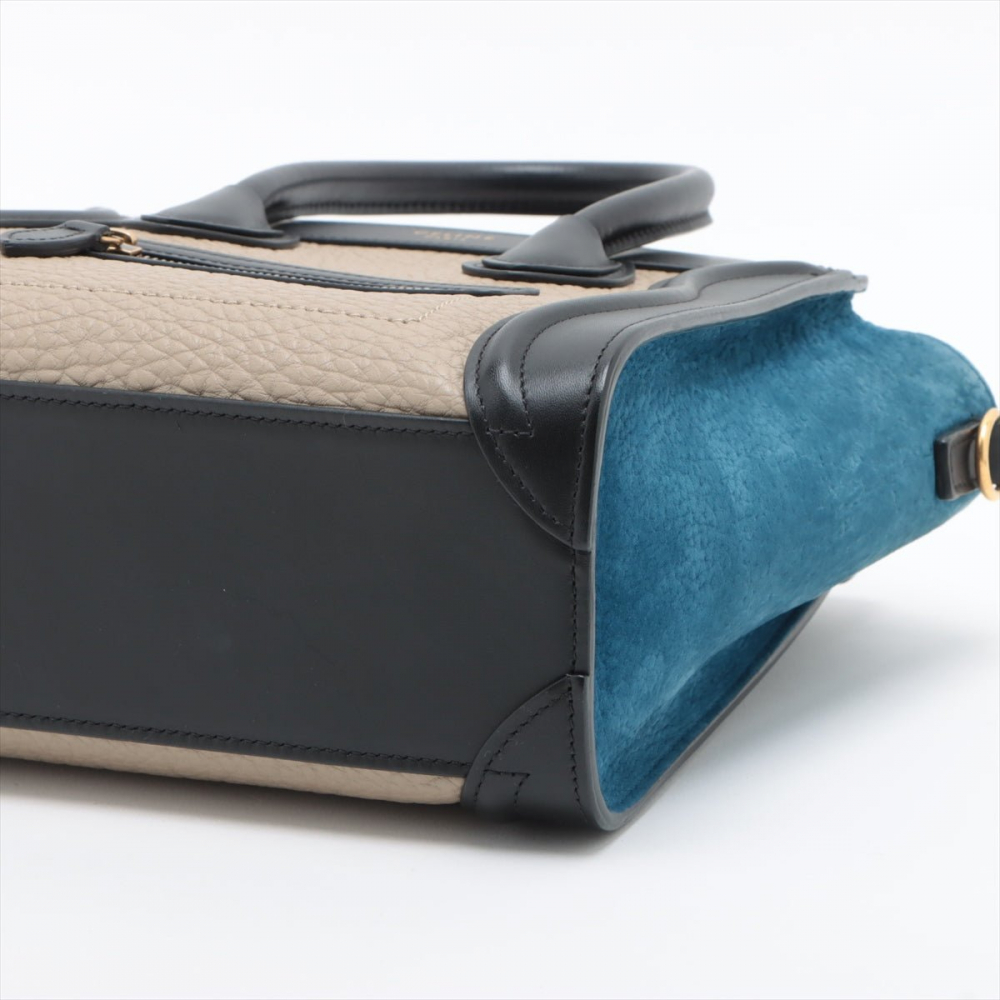 Celine Luggage Nano Leather Tote Bag Black & Beige