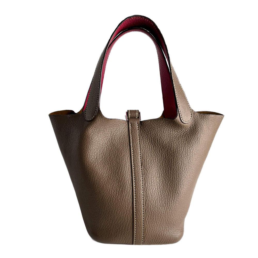 Hermès Picotin 18 Leather Lockless Bucket Handbag Etoupe