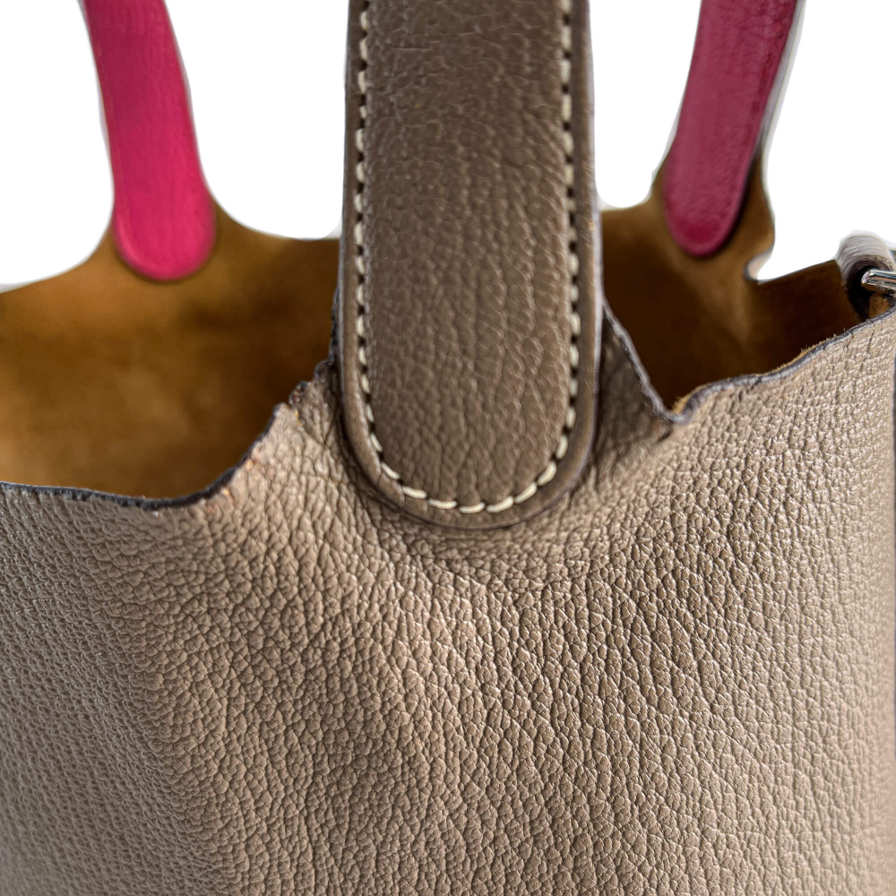 Hermès Picotin 18 Leather Lockless Bucket Handbag Etoupe