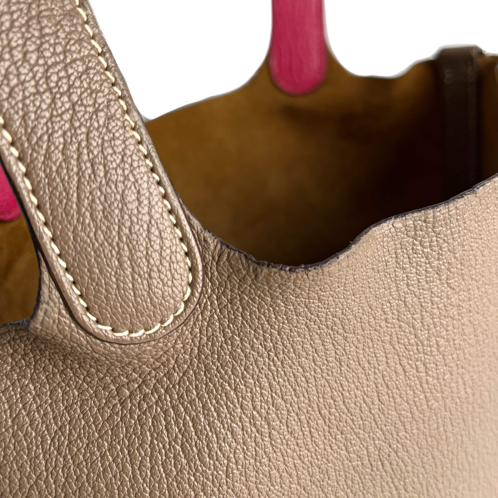 Hermès Picotin 18 Leather Lockless Bucket Handbag Etoupe