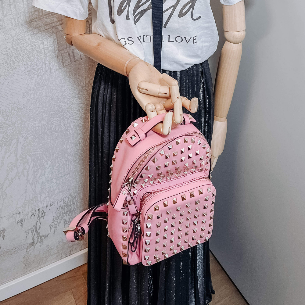 Valentino Rockstuds Leather Pink Backpack