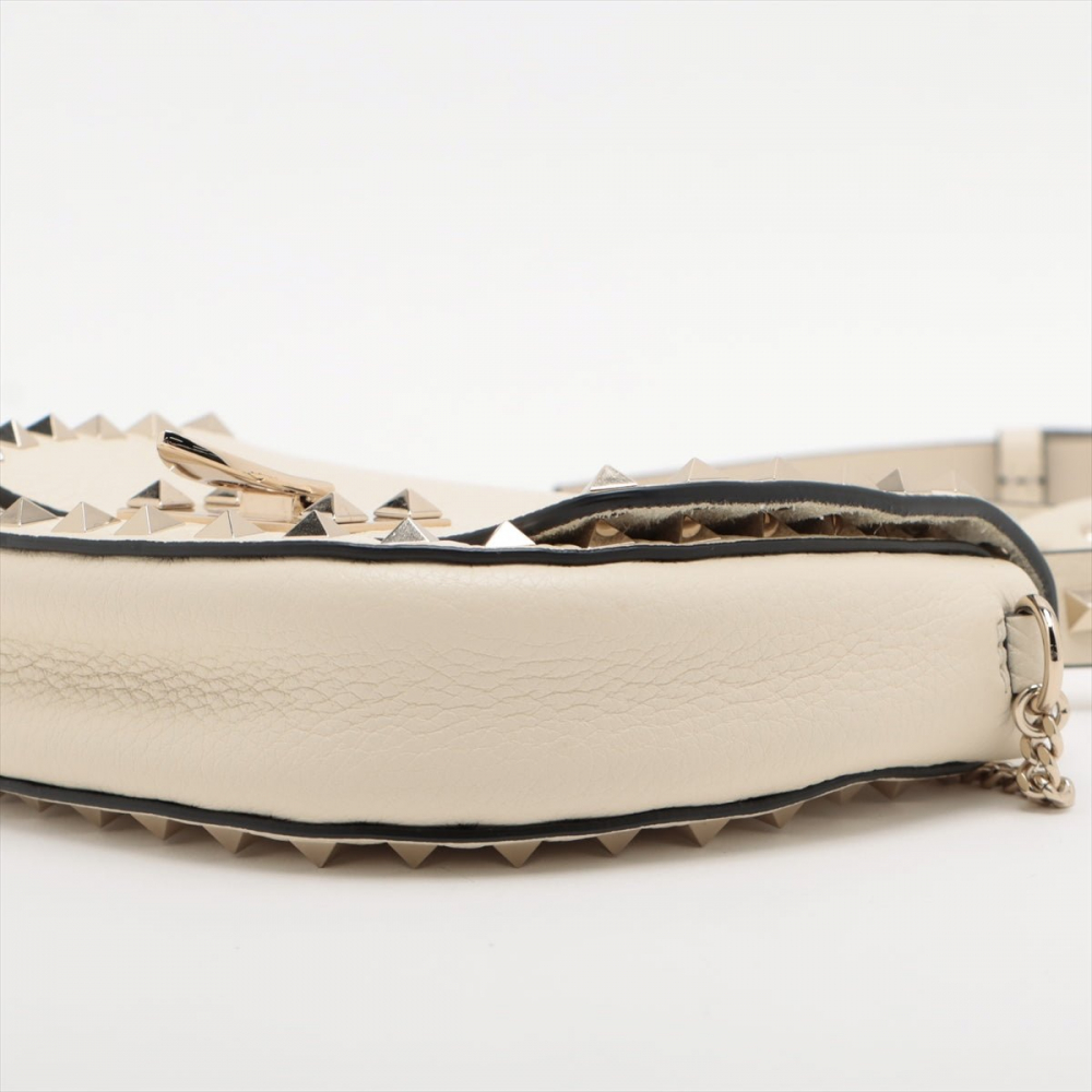 Valentino Rockstuds Leather Saddle Bag Beige