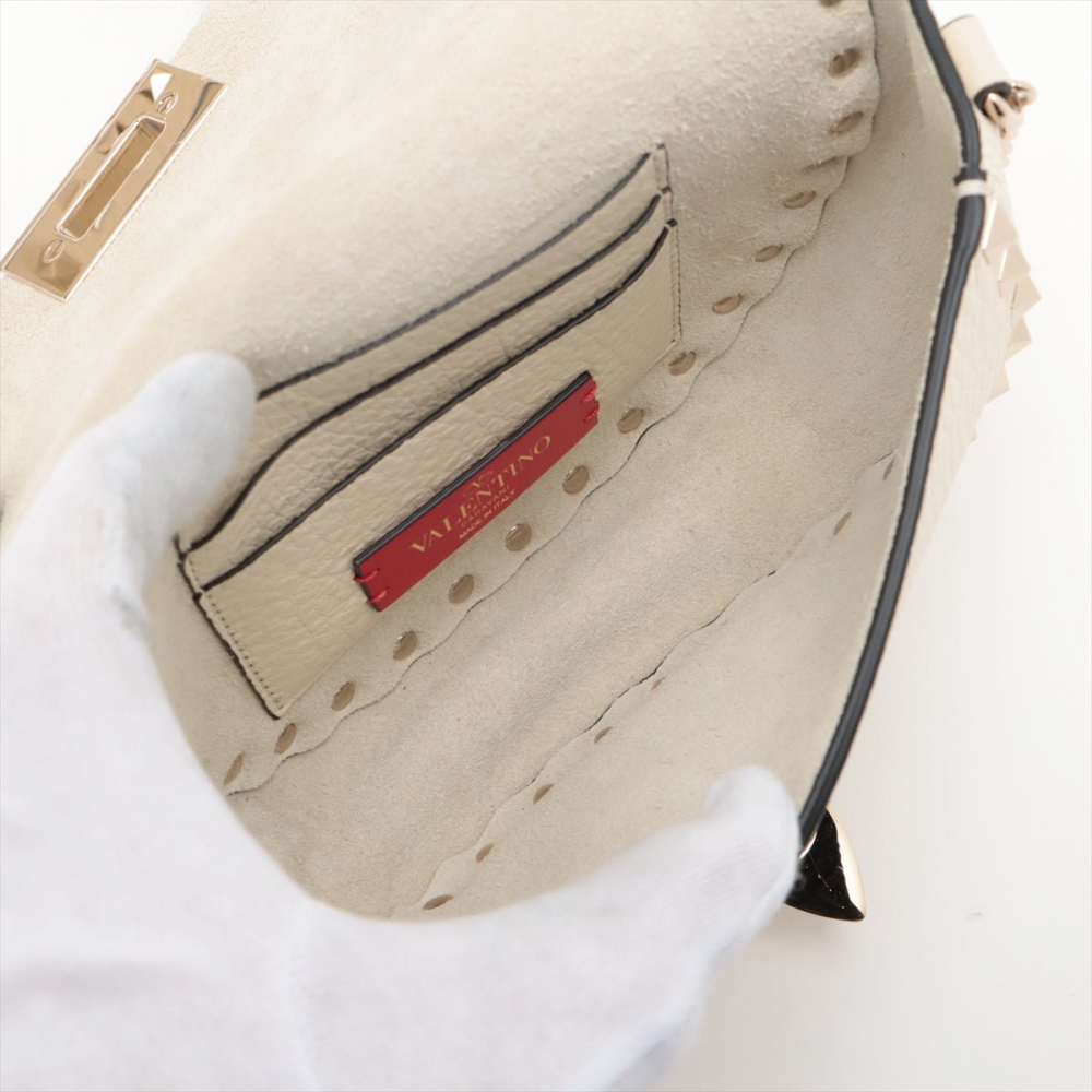 Valentino Rockstuds Leather Saddle Bag Beige