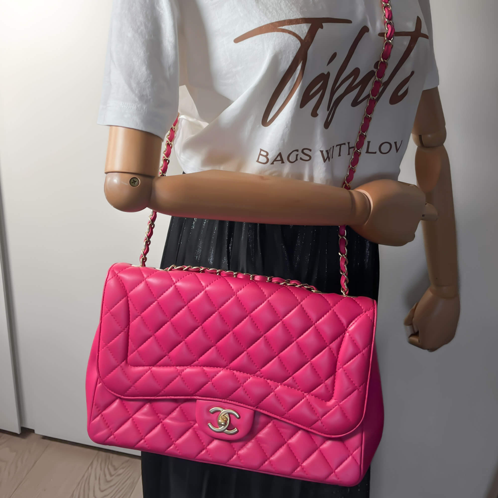 Chanel Single Flap Jumbo Leather Chain Bag Pink