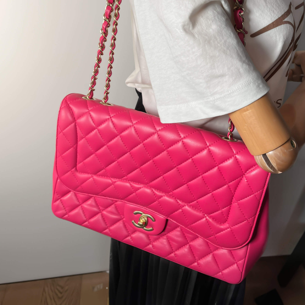 Chanel Single Flap Jumbo Leather Chain Bag Pink