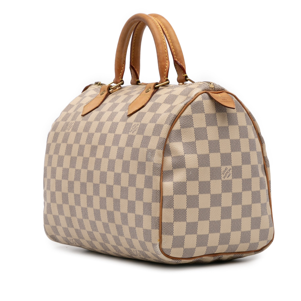 Louis Vuitton Speedy 30 Canvas Vintage Trunk Handbag Damier Azur