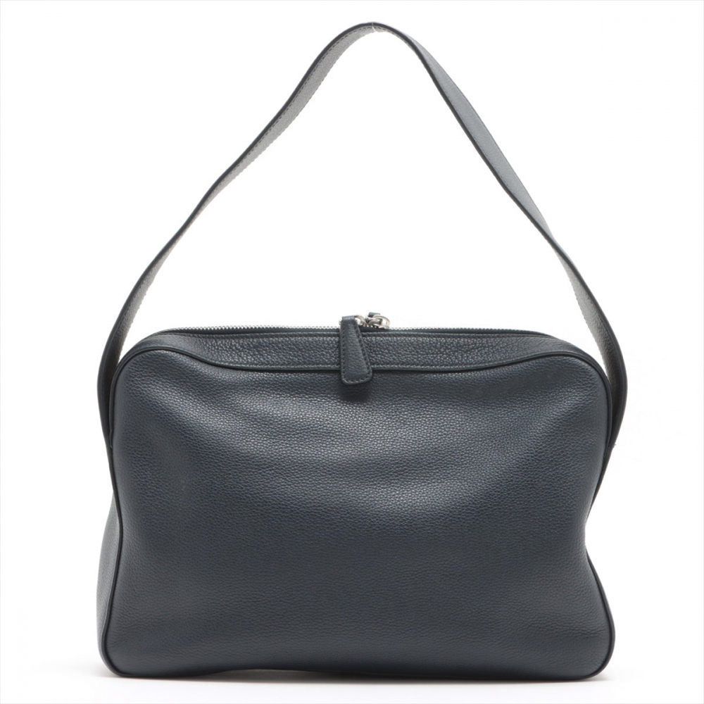 Prada Zipped Shoulder Bag Daino Leather Navy blue