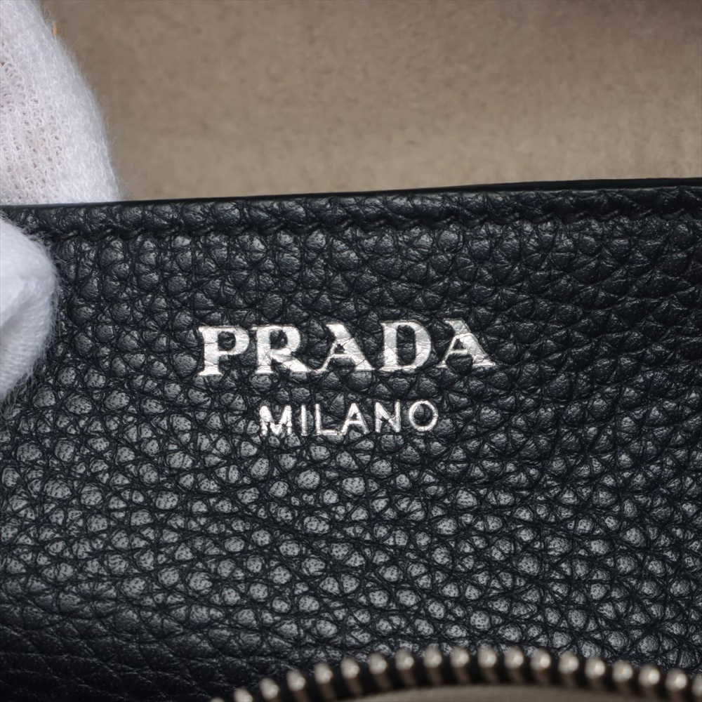 Prada Zipped Shoulder Bag Daino Leather Navy blue