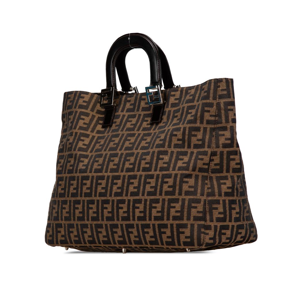 Fendi B Fendi Brown Canvas Fabric Large Zucca Twins Tote Italy