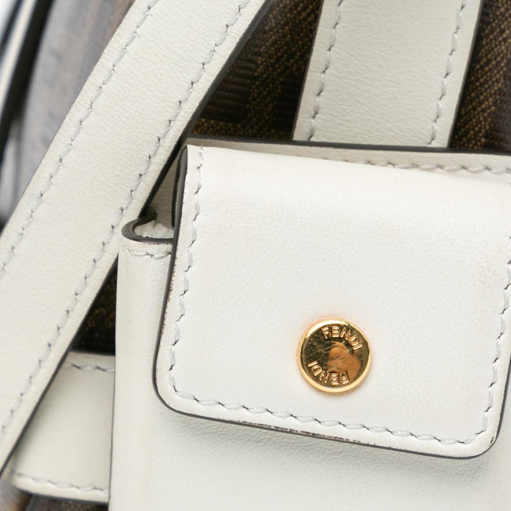 Fendi B Fendi Brown with White Coated Canvas Fabric Zucca Glazed Cage Baguette Satchel Italy
