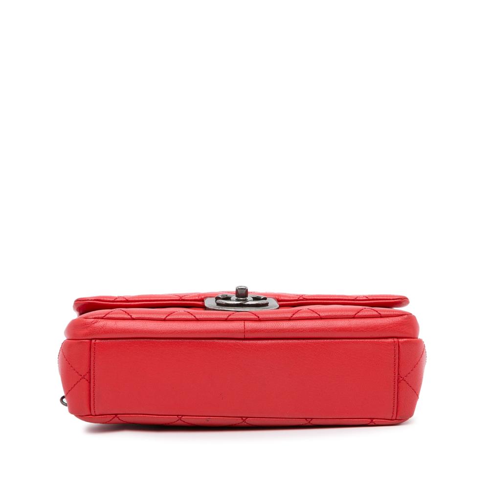 Chanel B Chanel Red Goatskin Leather Small Quilted Double Carry Waist Chain Flap Italy