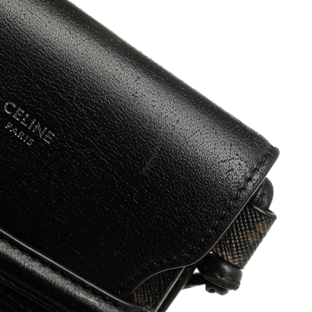 Celine B Celine Brown Dark Brown with Black Coated Canvas Fabric Triomphe Phone Pouch Flap Crossbody Italy