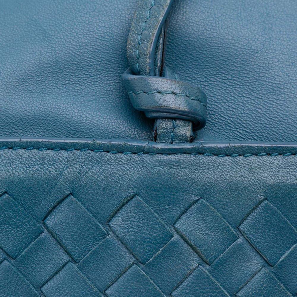 Bottega Veneta B Bottega Veneta Blue Nappa Leather Leather Intrecciato Trimmed Nappa Flap Crossbody Italy