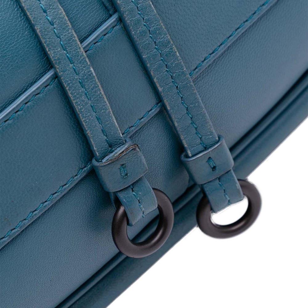 Bottega Veneta B Bottega Veneta Blue Nappa Leather Leather Intrecciato Trimmed Nappa Flap Crossbody Italy