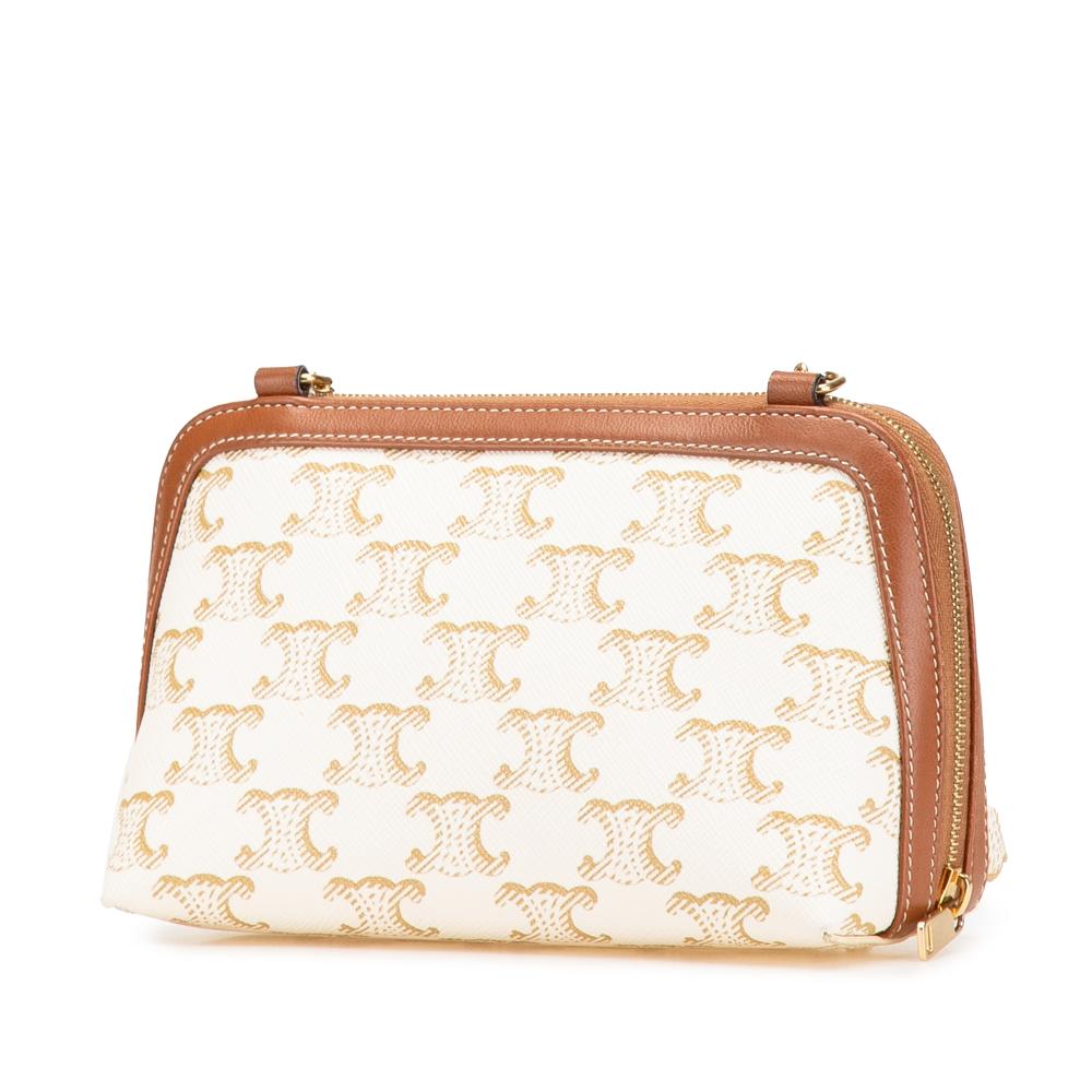 Celine B Celine White Coated Canvas Fabric Triomphe Clutch On Chain Italy