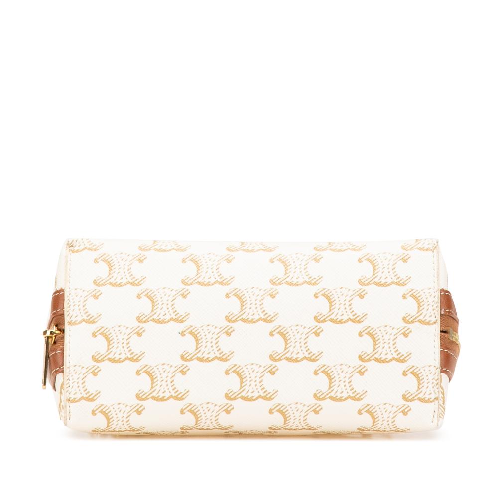 Celine B Celine White Coated Canvas Fabric Triomphe Clutch On Chain Italy
