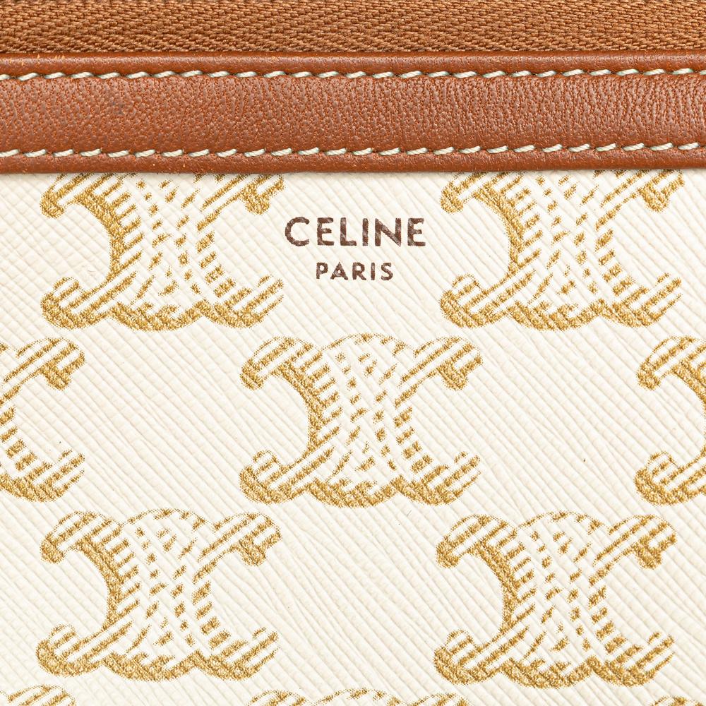 Celine B Celine White Coated Canvas Fabric Triomphe Clutch On Chain Italy