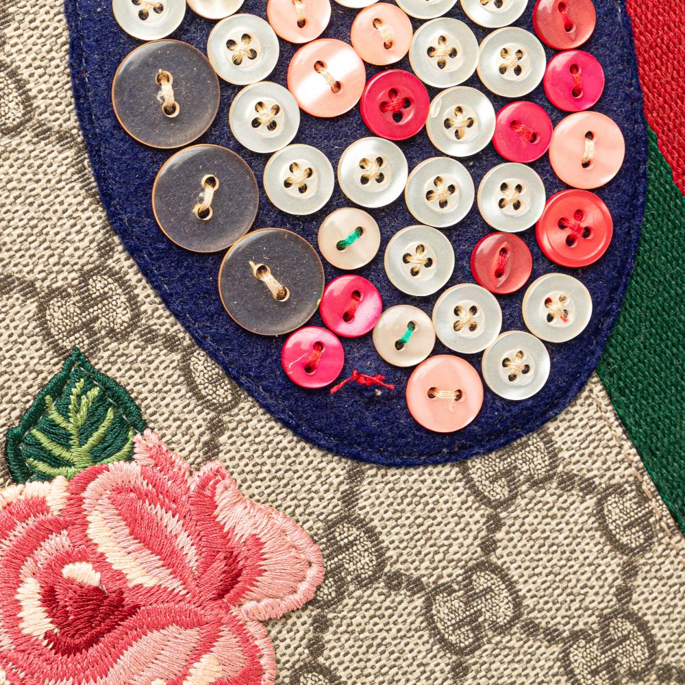 Gucci B Gucci Brown Beige Coated Canvas Fabric GG Supreme Web Butterfly Clutch Italy