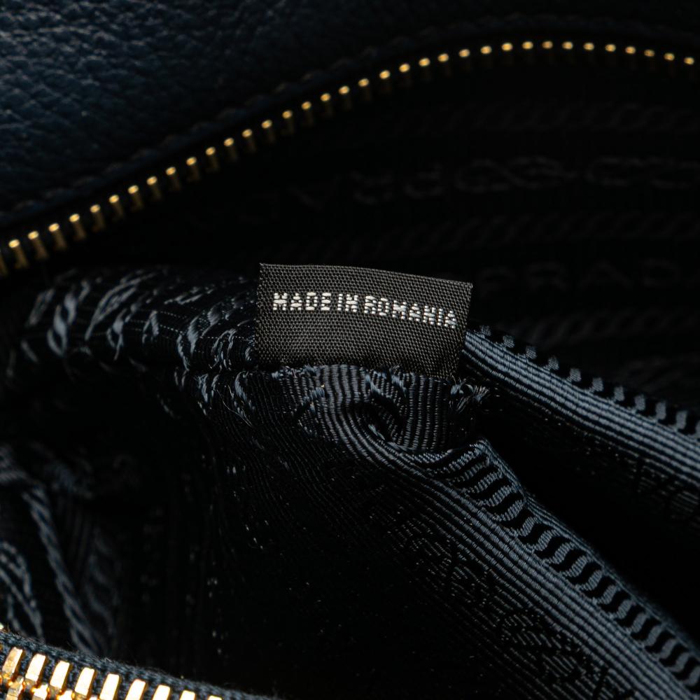 Prada B Prada Blue Midnight Blue Calf Leather Vitello Daino Open Convertible Tote Romania