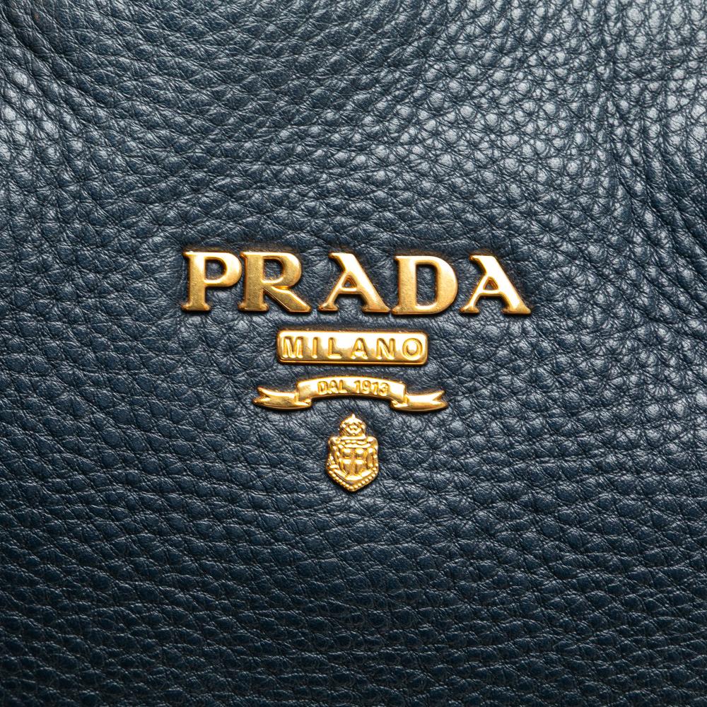 Prada B Prada Blue Midnight Blue Calf Leather Vitello Daino Open Convertible Tote Romania