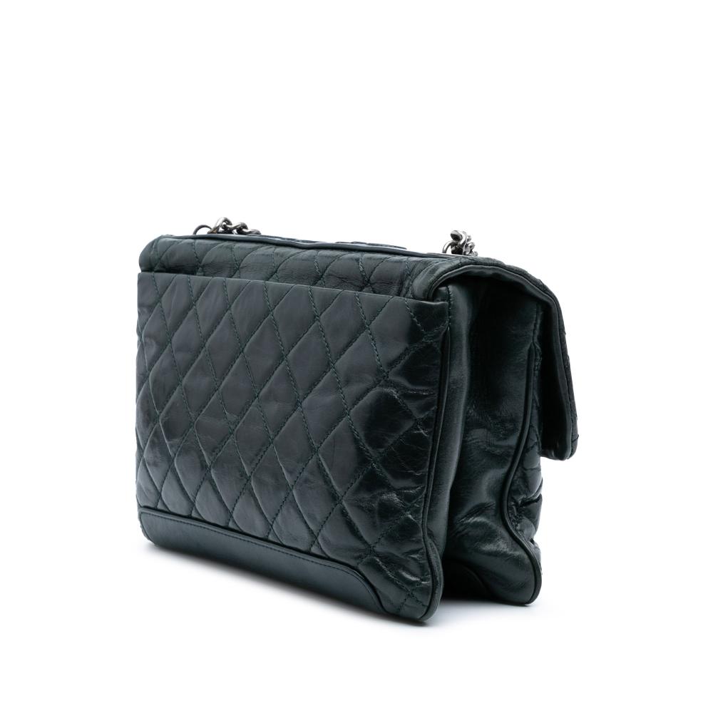 Chanel B Chanel Green Dark Green Calf Leather Quilted Aged skin Logo Accordion Flap Italy