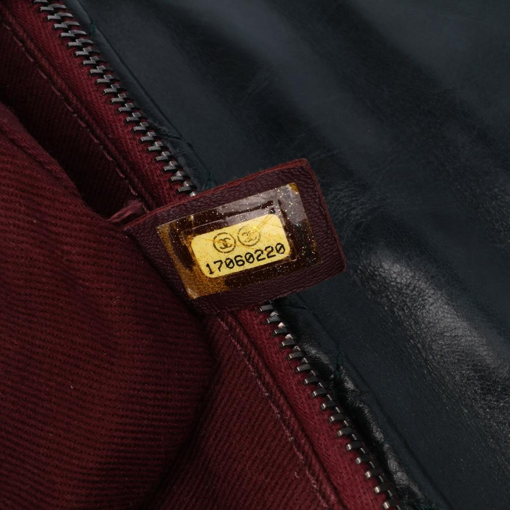 Chanel B Chanel Green Dark Green Calf Leather Quilted Aged skin Logo Accordion Flap Italy