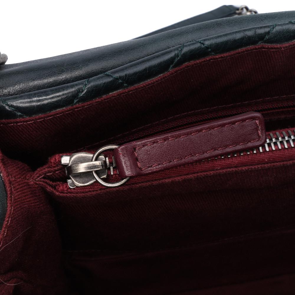 Chanel B Chanel Green Dark Green Calf Leather Quilted Aged skin Logo Accordion Flap Italy