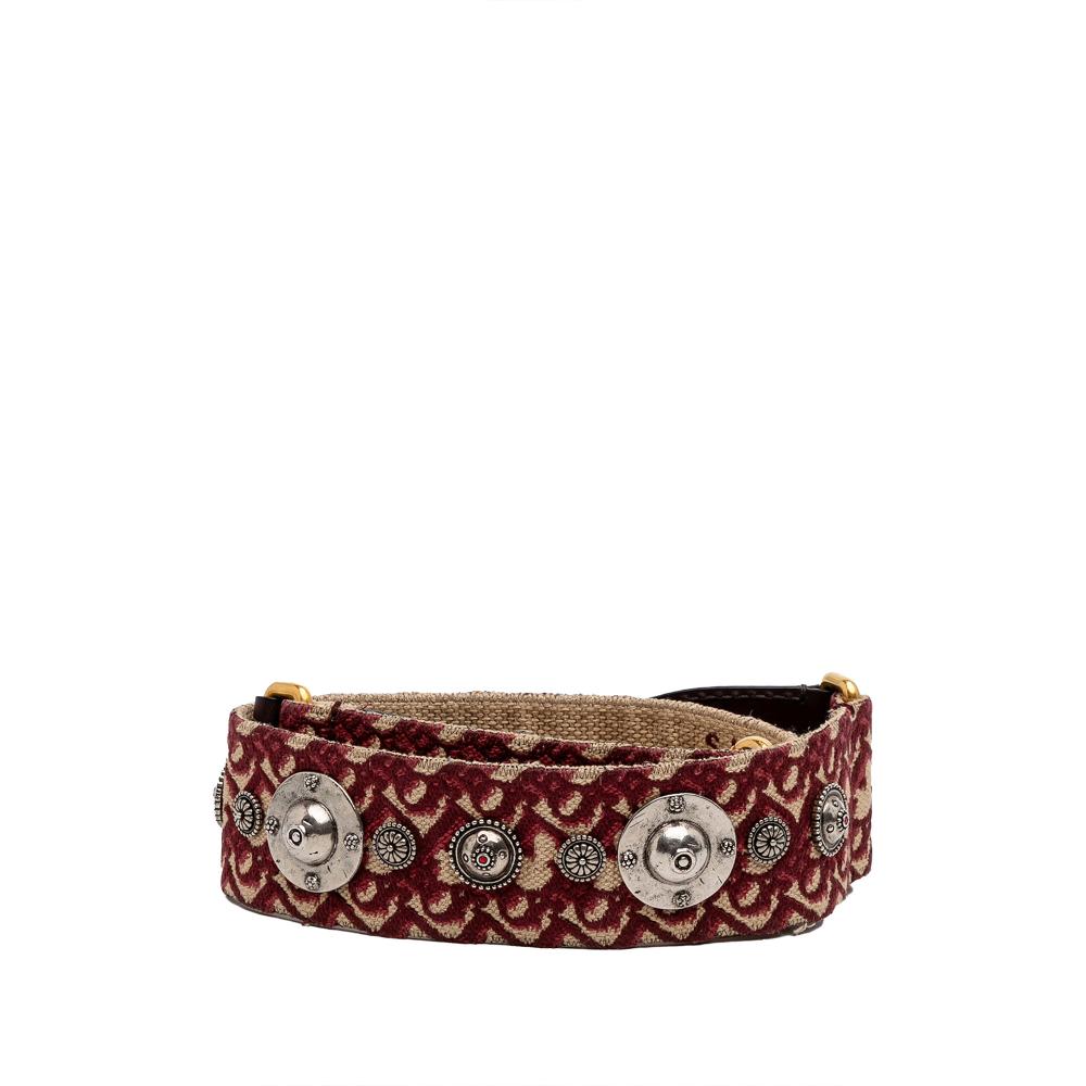 Christian Dior B Dior Red Dark Red Canvas Fabric Studded Oblique Bag Strap Italy